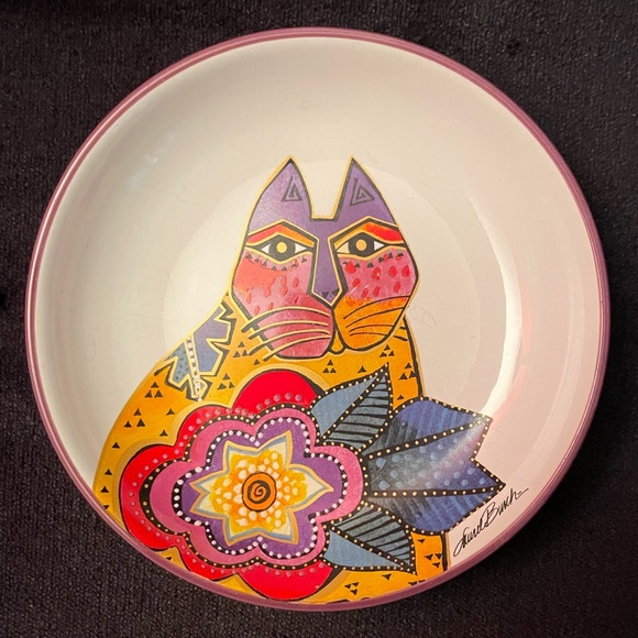 Laurel Burch Carlotta Cat Plate 5 1/2” Very Colourful and Fun - Picture 1 of 5